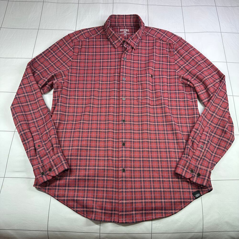 Rhone Shirt Men Large Hardy Flannel Plaid Earth Red Long Sleeve Button Up Collar